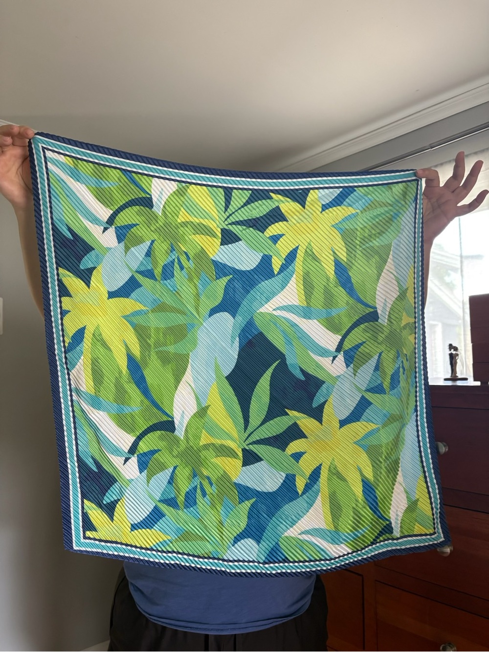 Echo Tropical Leaf Scarf in Blue, Green and Yellow